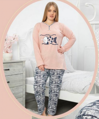 Pijama FEMEI serie mare Battal, din două piese, Material Bumbac, Lux, BERF2038 verde [4]