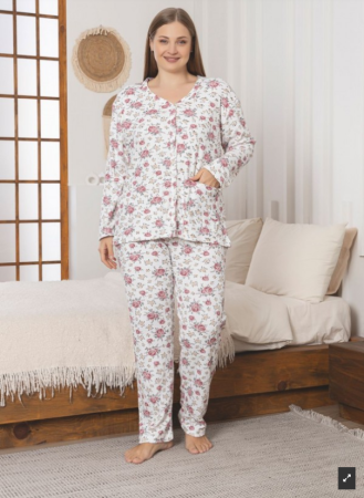 Pijamale de dama - Pijama FEMEI serie mare Battal, din două piese, Material Bumbac, Lux, BERF1011