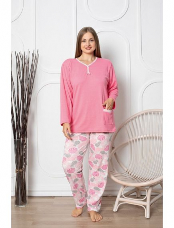 Pijama FEMEI serie mare Battal, din două piese, Material Bumbac, Lux, BERF2035 roz [1]