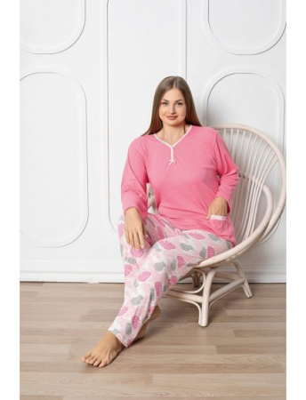 Pijamale de dama - Pijama FEMEI serie mare Battal, din două piese, Material Bumbac, Lux, BERF2035 roz
