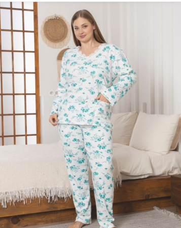 Pijamale de dama - Pijama FEMEI serie mare Battal, din două piese, Material Bumbac, Lux, BERF1016