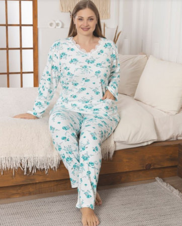 Pijama FEMEI serie mare Battal, din două piese, Material Bumbac, Lux, BERF1016 [1]
