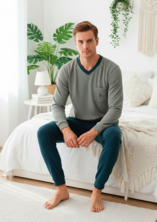 Pijamale de barbati groase - Pijama groasa din două piese, barbati, Material polar, Lux,  BakI87 100%micro