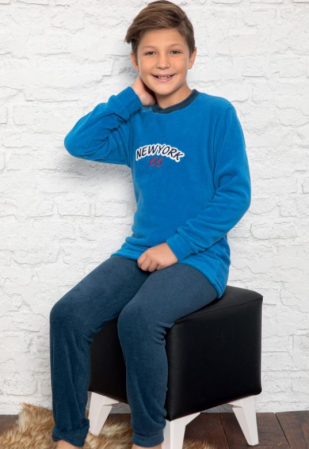 Pijamale - Pijama Polar din două piese pentru baieti, 6-14 ani, 8001, culoare  albastru