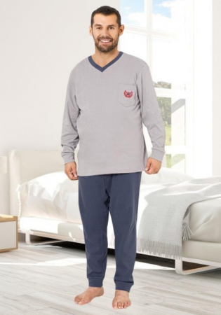 Pijamale de barbati groase - Pijama serie mare Battal din două piese pentru barbati, Material bumbac, big size, 3006