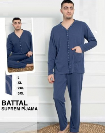Pijamale de barbati groase - Pijama cu nasturi serie mare Battal din două piese pentru barbati, Material bumbac, big size, BAK701