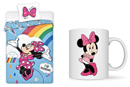 Lenjerie de pat licenta Disney Minnie Rainbows 140×200 cm, si cana cadou FRA577651 Lenjerii de pat Disney - Lenjerie de pat licenta Disney Minnie Rainbows 140×200 cm, si cana cadou FRA577651