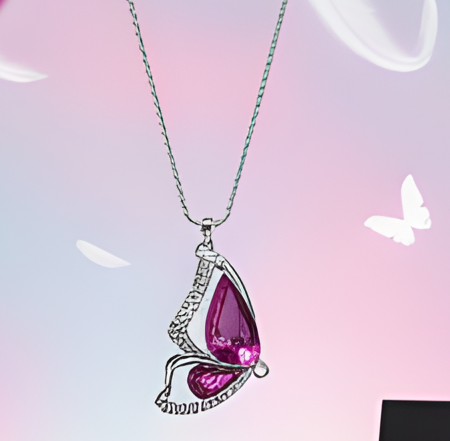 Promo Colier Butterfly Purple rose cu cristale + cercei asortati CADOU [2]