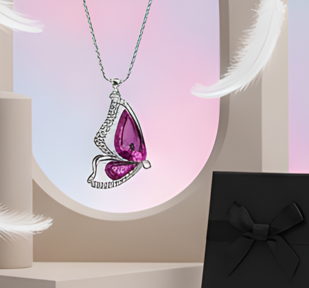 Seturi cu cristale - Promo Colier Butterfly Purple rose cu cristale + cercei asortati CADOU