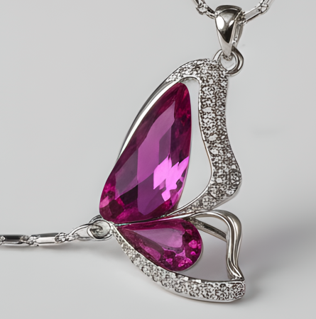 Promo Colier Butterfly Purple rose cu cristale + cercei asortati CADOU [1]