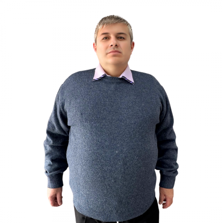Fashion - Pulover bărbați serie mare Battal din lână, clasic la baza gatului, bleomarin TRH.8628-INDIGO