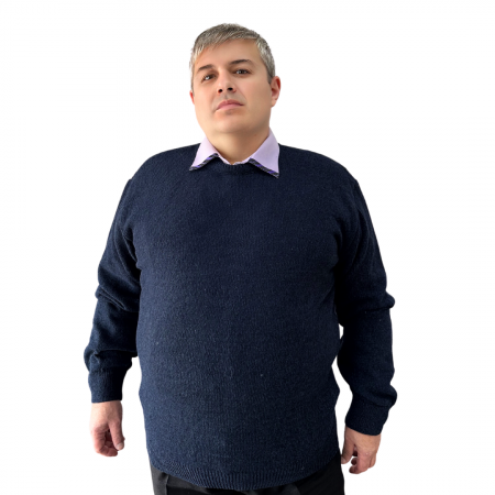 Fashion - Pulover bărbați serie mare Battal din lână, clasic la baza gatului, bleomarin TRH.8628-MARINE