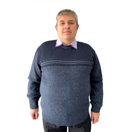 Pulover bărbați serie mare Battal din lână, clasic la baza gatului, bleomarin TRH.8629-INDIGO [0]
