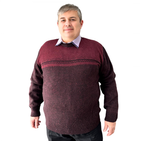 Bluze barbati - Pulover bărbați serie mare Battal din lână, clasic la baza gatului, visiniu, TRH.8629-mBOR