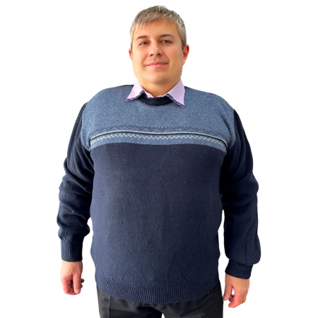 Fashion - Pulover bărbați serie mare Battal din lână, clasic la baza gatului, bleomarin TRH.8629-LACI