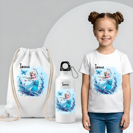 Saculeti personalizati - Saculet personalizat cu nume şi personaj Frozen –pentru grădiniță, școală sau aniversare