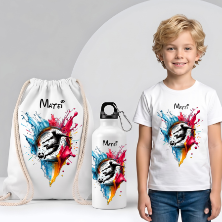 Saculeti personalizati - Saculet personalizat cu nume şi personaj Fotbal–pentru grădiniță, școală sau aniversare
