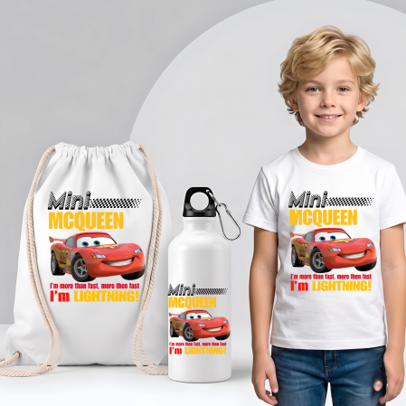 Saculeti personalizati - Saculet personalizat cu nume şi personaj McQueen–pentru grădiniță, școală sau aniversare