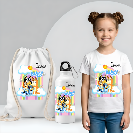 Saculeti personalizati - Saculet personalizat cu nume şi personaj Bluey–pentru grădiniță, școală sau aniversare