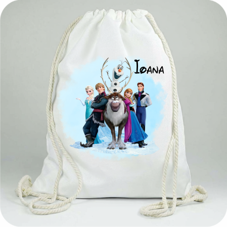 Saculeti personalizati - Saculet personalizat cu nume şi personaj Frozen –pentru grădiniță, școală sau aniversare