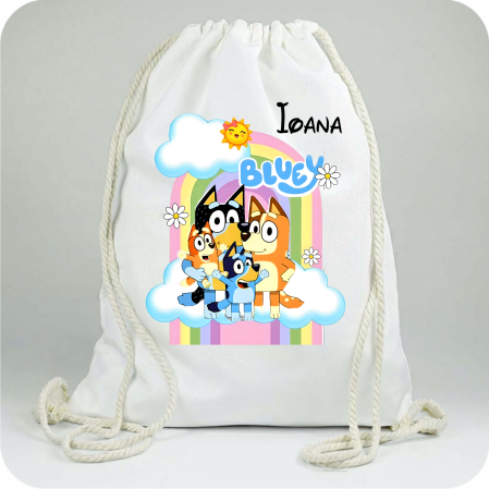 Saculet personalizat cu nume şi personaj Bluey–pentru grădiniță, școală sau aniversare [1]