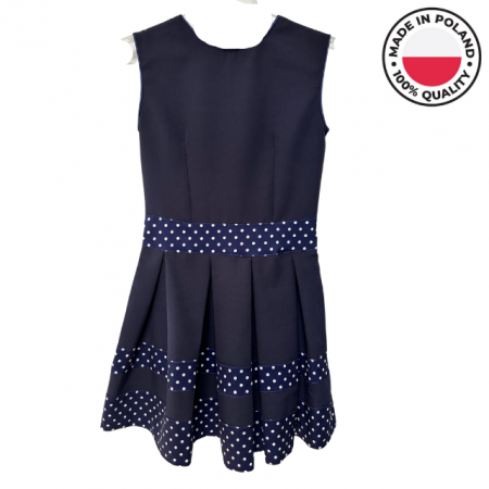 Sarafan scolar pentru fete, model elegant cu buline, bleumarin, productie Polonia, SP102 [0]