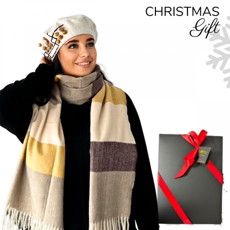 Set 2in1 Caciula de dama stil bereta cu esarfa, marime universala, BM22.02 -1507bej, Rabionek [0]