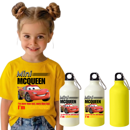 Sticla de apa personalizata - Set Back to School Tricou + Bidon de apa termosensibil la rece pentru copilul tău  McQueen- Copie