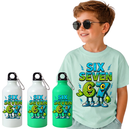 Sticla de apa personalizata - Set Back to School Tricou + Bidon de apa termosensibil la rece pentru copilul tău Six Seven