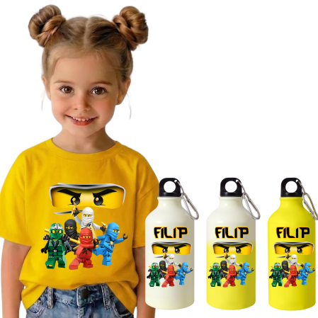 Sticla de apa personalizata - Set Back to School Tricou + Bidon de apa termosensibil la rece pentru copilul tău