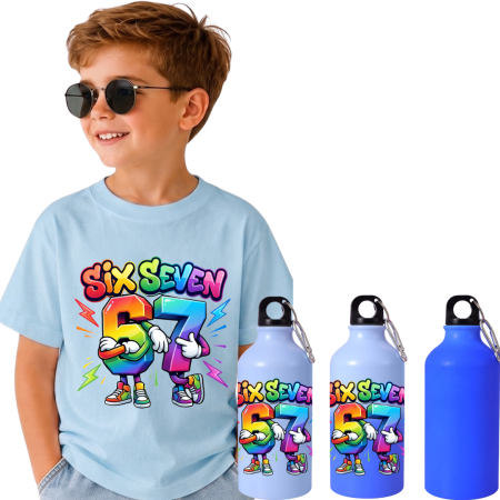 Sticla de apa personalizata - Set Back to School Tricou + Bidon de apa termosensibil la rece pentru copilul tău  SixSeven