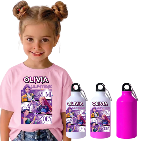 Sticla de apa personalizata - Set Back to School Tricou + Bidon de apa termosensibil la rece pentru copilul tău  Kpop