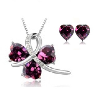 Set bijuterii   SWEET LEAF purple cu cristale, placat cu aur 18k Bijuterii - Set bijuterii   SWEET LEAF purple cu cristale, placat cu aur 18k