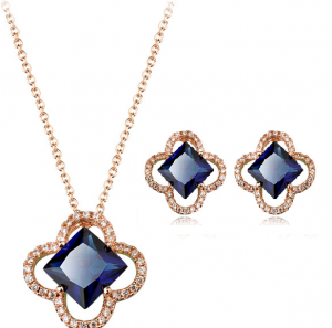 Set bijuterii cu cristale Square blue capri din 2 piese, placat cu aur 18k si garantie 6 luni