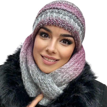 Set Caciula si fular HONEY mov-gri  degrade, caciula dublata în interior HB11 [1]