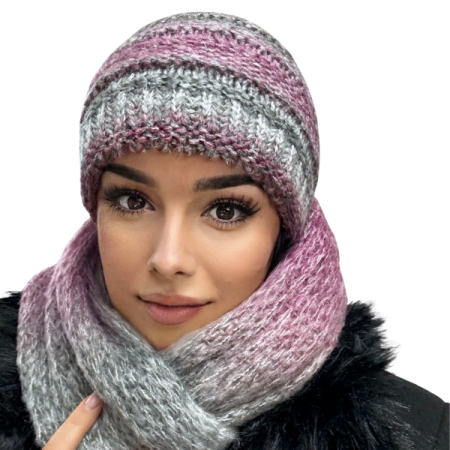 Caciuli si palarii dama - Set Caciula si fular HONEY mov-gri  degrade, caciula dublata în interior HB11