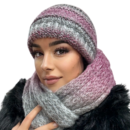 Set Caciula si fular HONEY mov-gri  degrade, caciula dublata în interior HB11 [2]