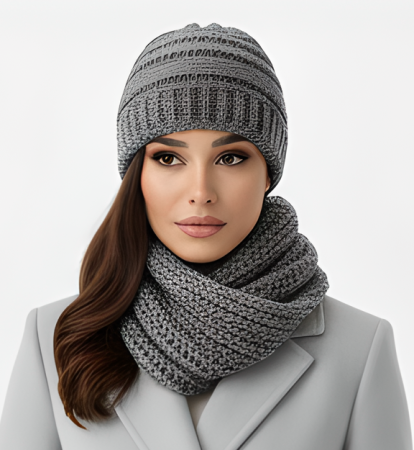 Caciuli si palarii dama - Set Caciula si fular HONEY gri inchis, caciula dublata în interior HB12