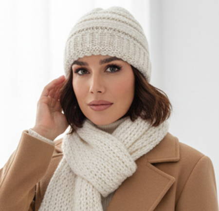 Caciuli si palarii dama - Set Caciula si fular HONEY ivory, caciula dublata în interior HB14