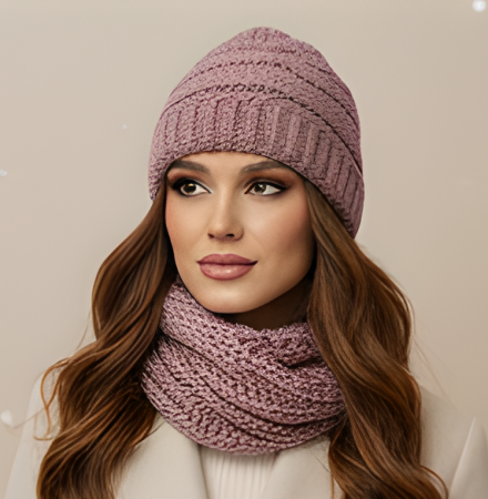 Caciuli si palarii dama - Set Caciula si fular HONEY mov , caciula dublata în interior HB114