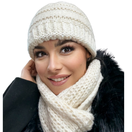 Caciuli si palarii dama - Set Caciula si fular HONEY ivory, caciula dublata în interior HB14