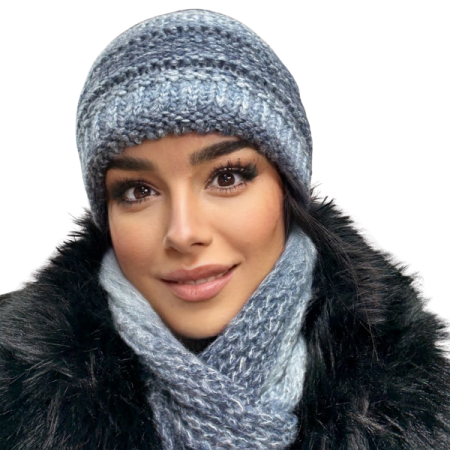 Set Caciula si fular impletite, calduroase, caciula dublata în interior, HONEY albastru degrade [1]