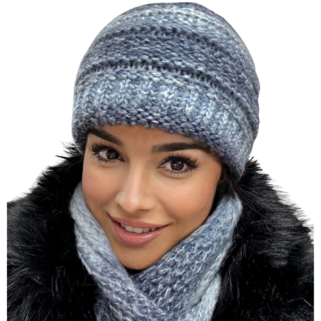 Set Caciula si fular impletite, calduroase, caciula dublata în interior, HONEY albastru degrade [2]