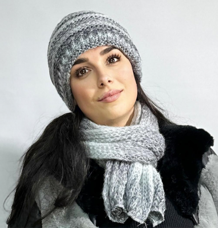 Set Caciula si fular impletite, calduroase, caciula dublata în interior, HONEY gri degrade [1]