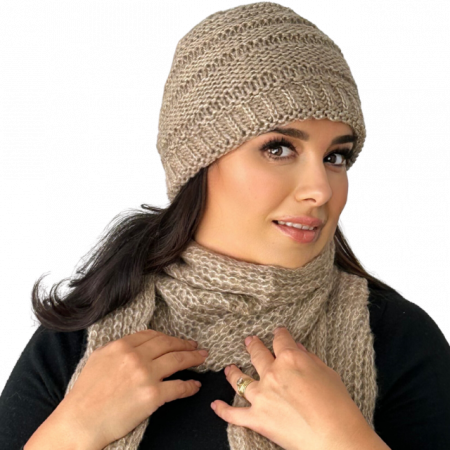 Set Caciula si fular impletite, calduroase, caciula dublata în interior, HONEY brown [1]