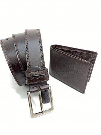 Set cadou bărbați 100% piele, Portofel și Curea de pantaloni UNO, culoare maro inchis, F2092 Set cadou bărbați 100% piele, Portofel și Curea de pantaloni UNO, culoare maro inchis, F2092