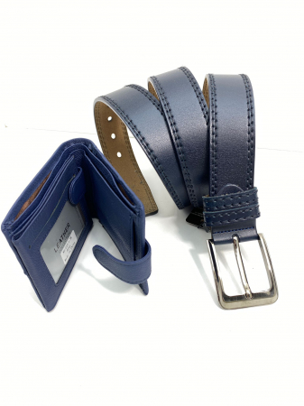 Set cadou bărbați 100% piele, Portofel și Curea de pantaloni UNO, culoare bleomarin F2092 [3]