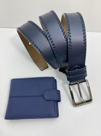 Set cadou bărbați 100% piele, Portofel și Curea de pantaloni UNO, culoare bleomarin F2092 [4]
