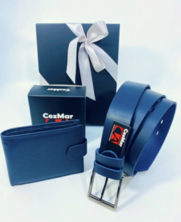 Set cadou bărbați Portofel și Curea de pantaloni din piele CEZMAR, culoare bleumarin, G106-4B [5]