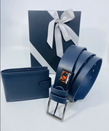 Set cadou bărbați Portofel și Curea de pantaloni din piele CEZMAR, culoare bleumarin, G106-4B [3]